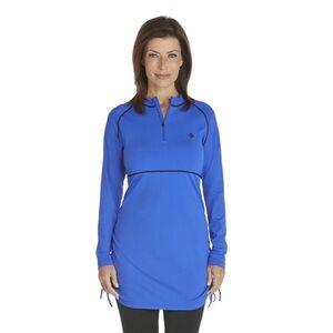 Coolibar Lawai Ruche "Baja Blue" 1/4 Zip UPF 50+ Swim Shirt with Logo